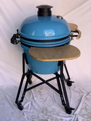 木炭は陶磁器のKamado 22インチの青く滑らかな表面BBQタケHandlleを焼く