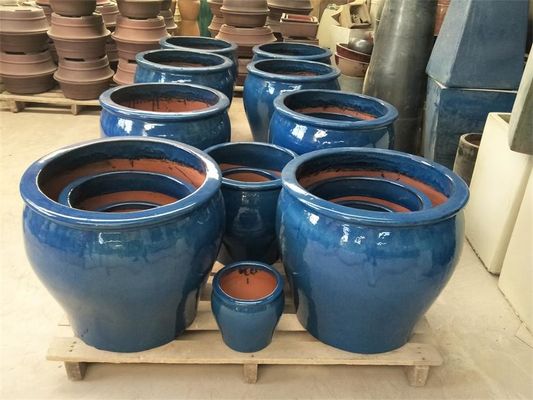 43x39cmの陶磁器の屋外の鍋、青い陶磁器の屋外の植物の鍋を艶をかけた
