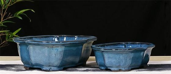 艶をかけられた盆栽30x23x10cmの青い陶磁器の屋内植物の鍋