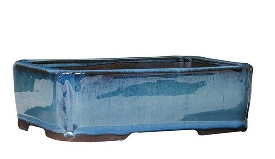 青い30.3cmx21.6cmx10.5cm陶磁器の艶をかけられた盆栽の鍋